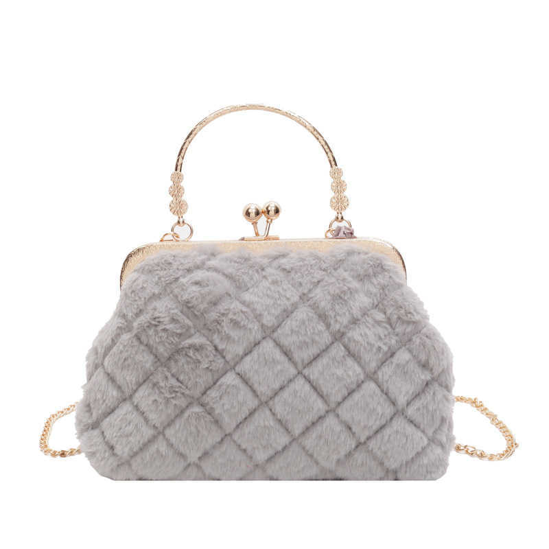 Fashion Velvet Banquet Bag with Western Style, Versatile Chain, Single Shoulder, Cross Shoulder, Clip Mouth Women's Small Bag 241215