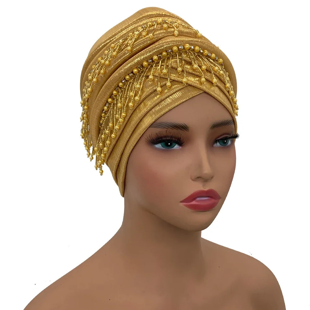 Elegant African Car gel Headband Womens Headband Packaging Cover Beads Tassel Womens Cap 241216