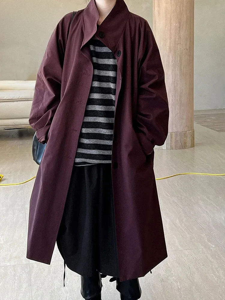 Fashion Trench Coat Stand Up Collar Single Breasted Loose Long Casual Jacket Women Spring Autumn 3C1165
