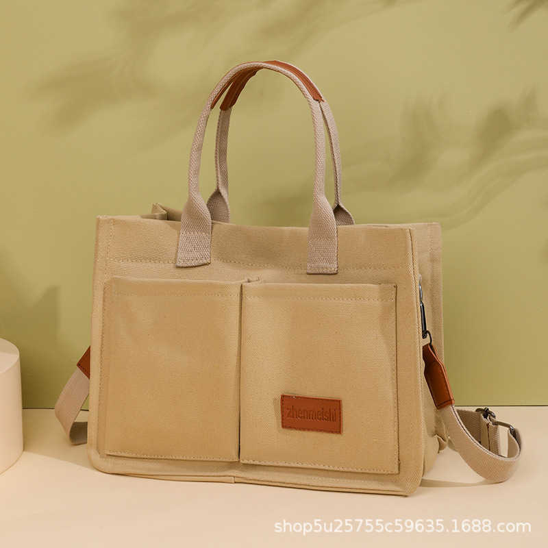canvas bag women's Korean version fashionable large capacity single shoulder crossbody bag tote bag hard bottom three-dimensional women's ba