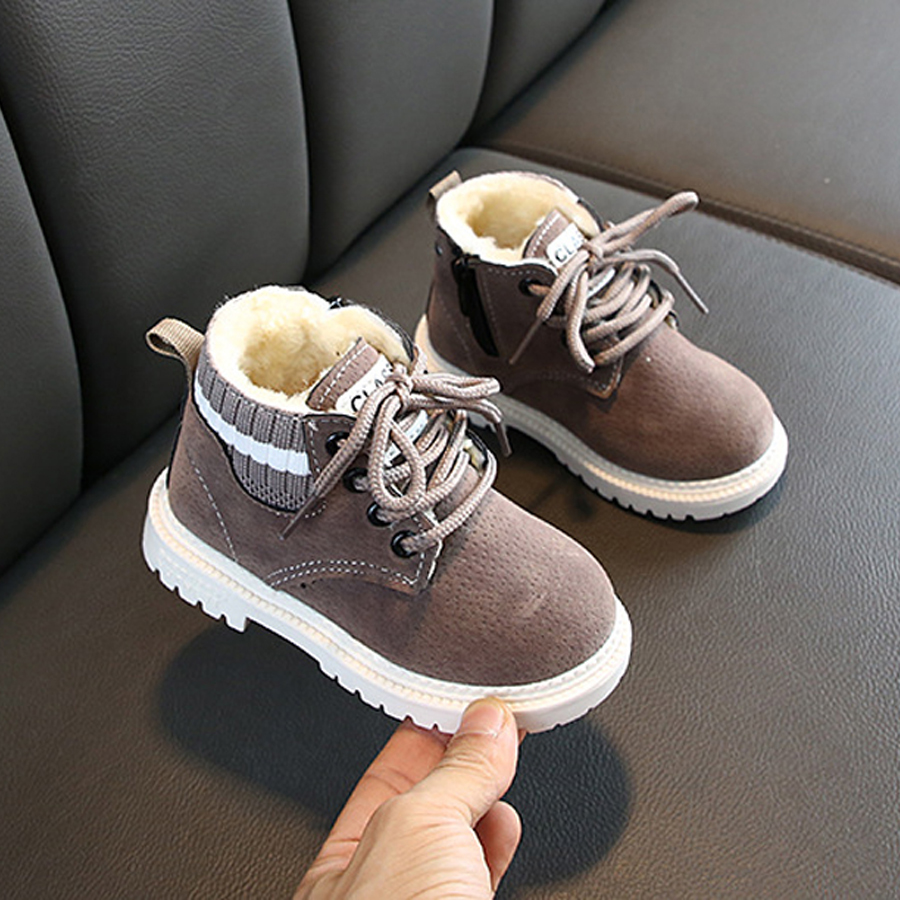 Plush Kids Winter Snow Boots Cotton Fabric Children Shoes Happysteps Baby Toddler Boys Girls Warm Boots Size US 5C-12.5C