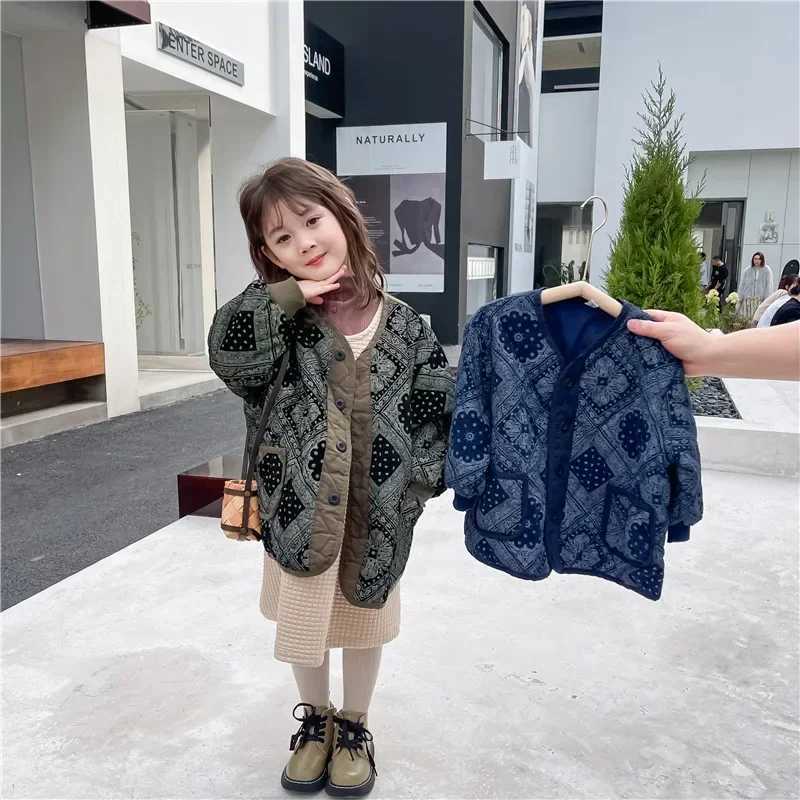9160 Children Coat 2024 Autumn Winter Korean Boys Retro Cotton Clothes Jackets Girls Loose Cotton Coat 1-9Year Kids CoatXJ241214