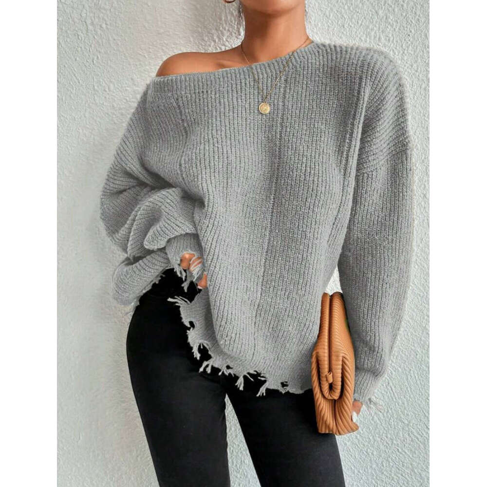 European And American Versatile Knitted Pullover Sweater Cross-Border Women's Fashion Tassel Solid Color Autumn Clothes For Women