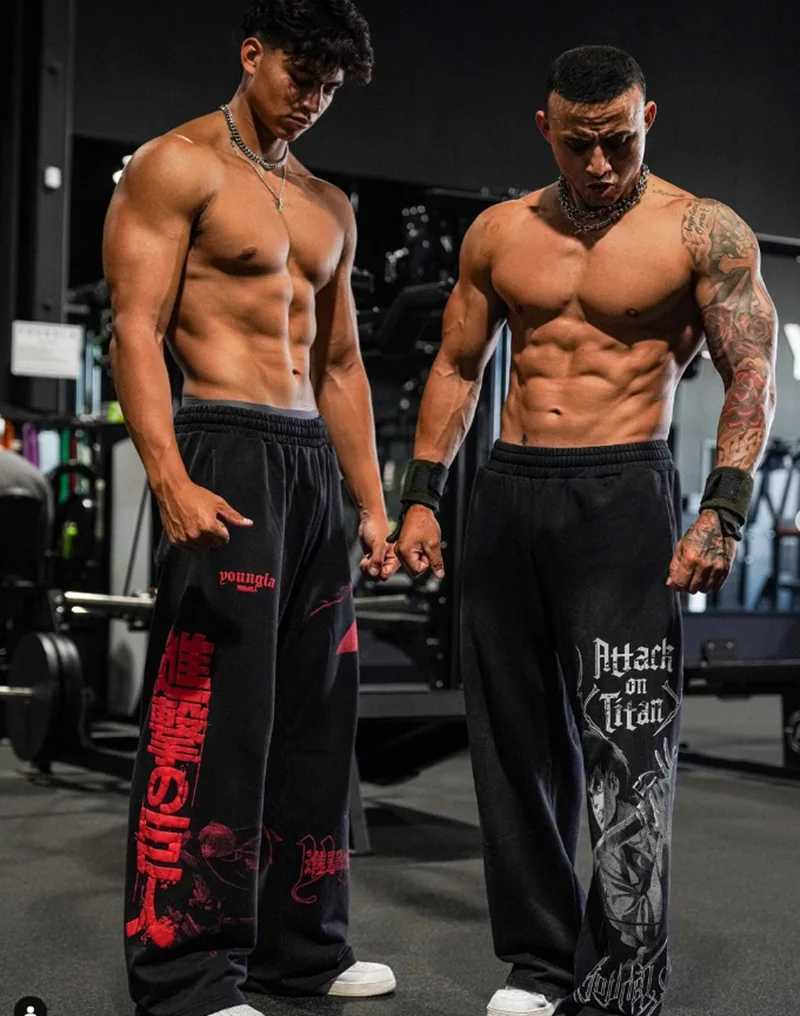 New Mens Sweatpants Gym Fitness Stretch Collaboration Anime Cool Jogger Cotton Terry Printed Wide-leg Casual Pants for Men X250625