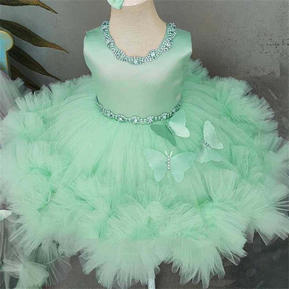Girl's Dresses Customized Butterfly Flower Girl Dress Puffy Ruffles Child Baby Girl Wedding Bridesmaid Birthday Party First Communion Ball Gown H