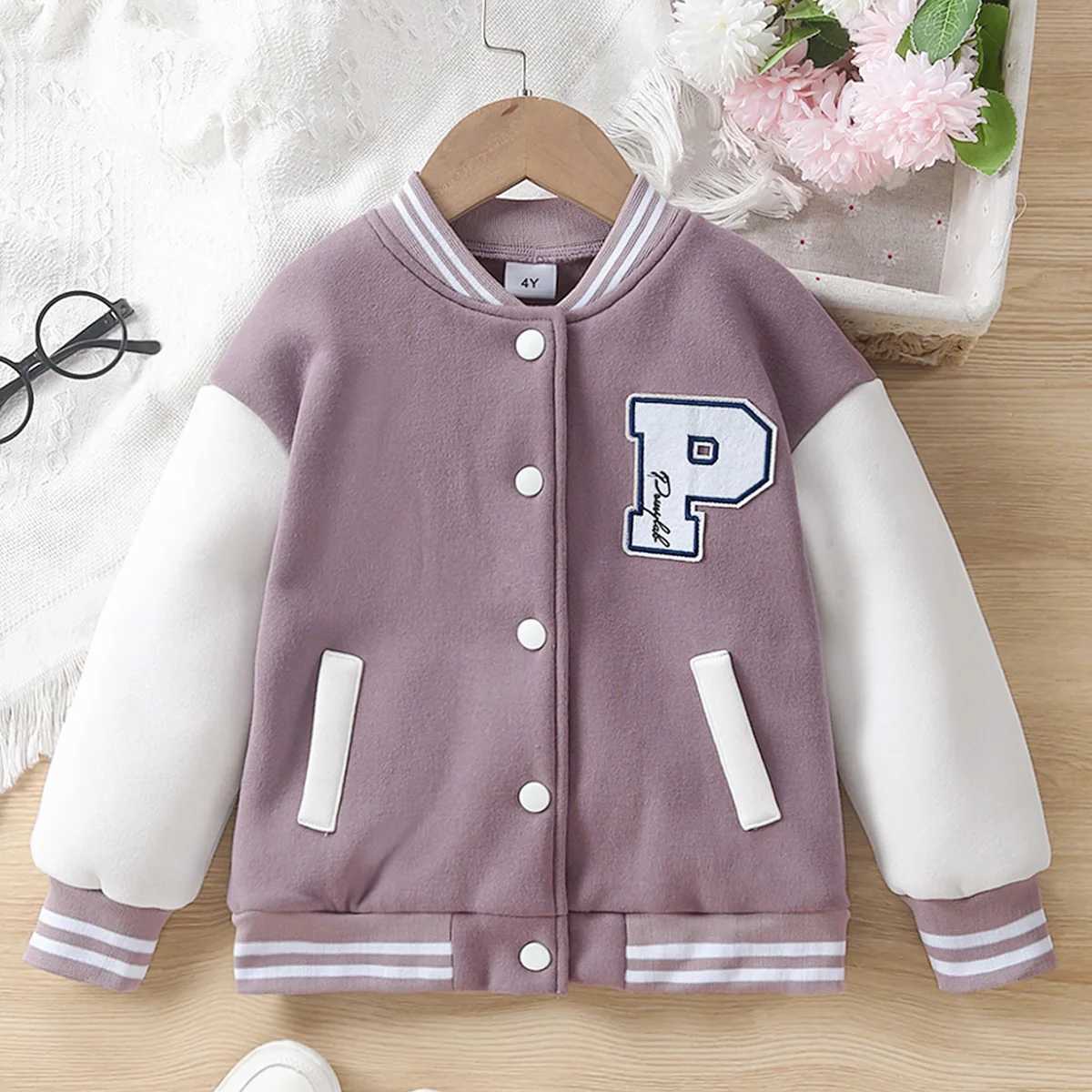 Childrens Baseball Uniform Jacket for 2-7 Years fashionable Street Tide Letter Embroidered Single-breasted Striped Jacket CoatXJ241214