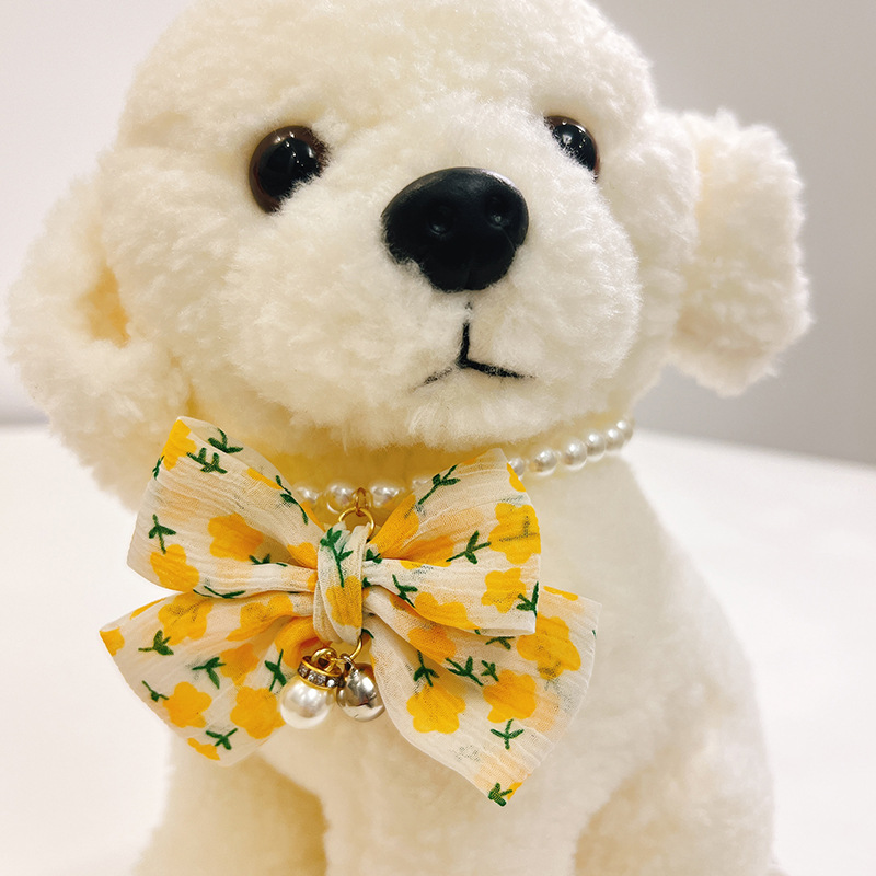 Cats Collar Cute Adjustable Pearl Dog Bell Necklace Jewelry Pearl Bow Pet Collar Elegant Party Dress Collar