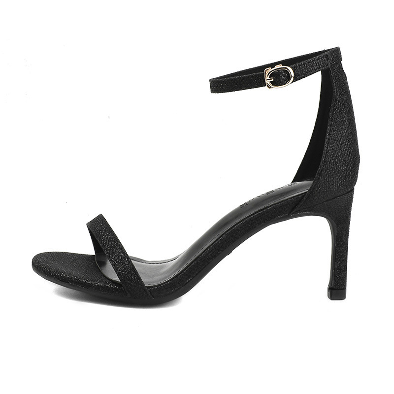 Fashionable Buckle Strap Sandals 2024 New Summer Popular High Heels Women's Shoes Slim Heel Black Fairy Style