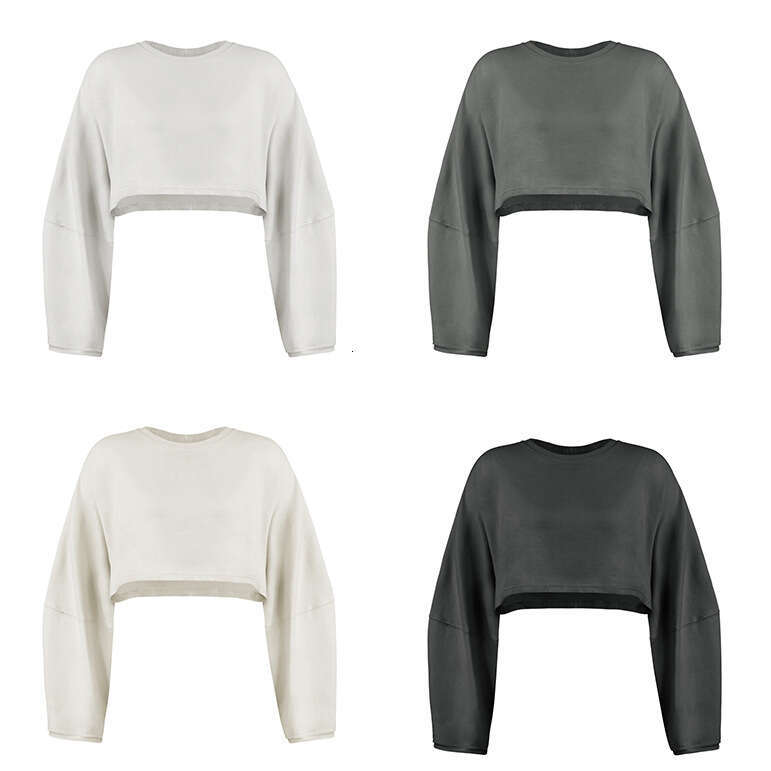 Umbilical Round Neck Sweatshirt, European And American Women's Short Sports Base T-Shirt, Knitted Shirt, Long Sleeved Top