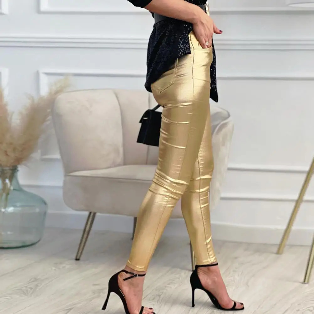 Womens long legs ankles tight stretch synthetic leather womens trousers pants clothing 241212