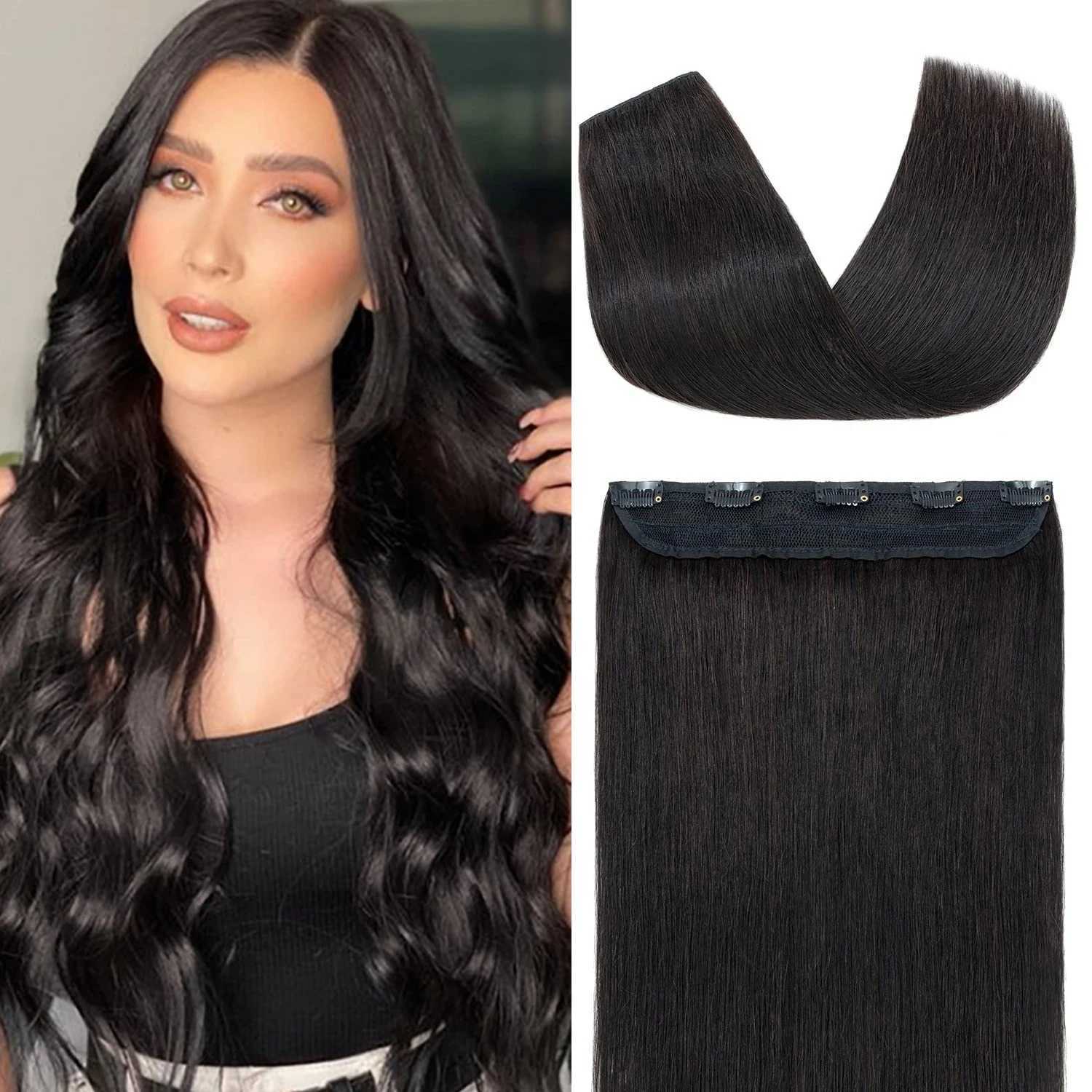 Clip in Human Hair Extensions One Piece 5 Clips 100% Real Human Hair Straight Soft One Piece Natural Human Hair Extensions 100gXJ241216