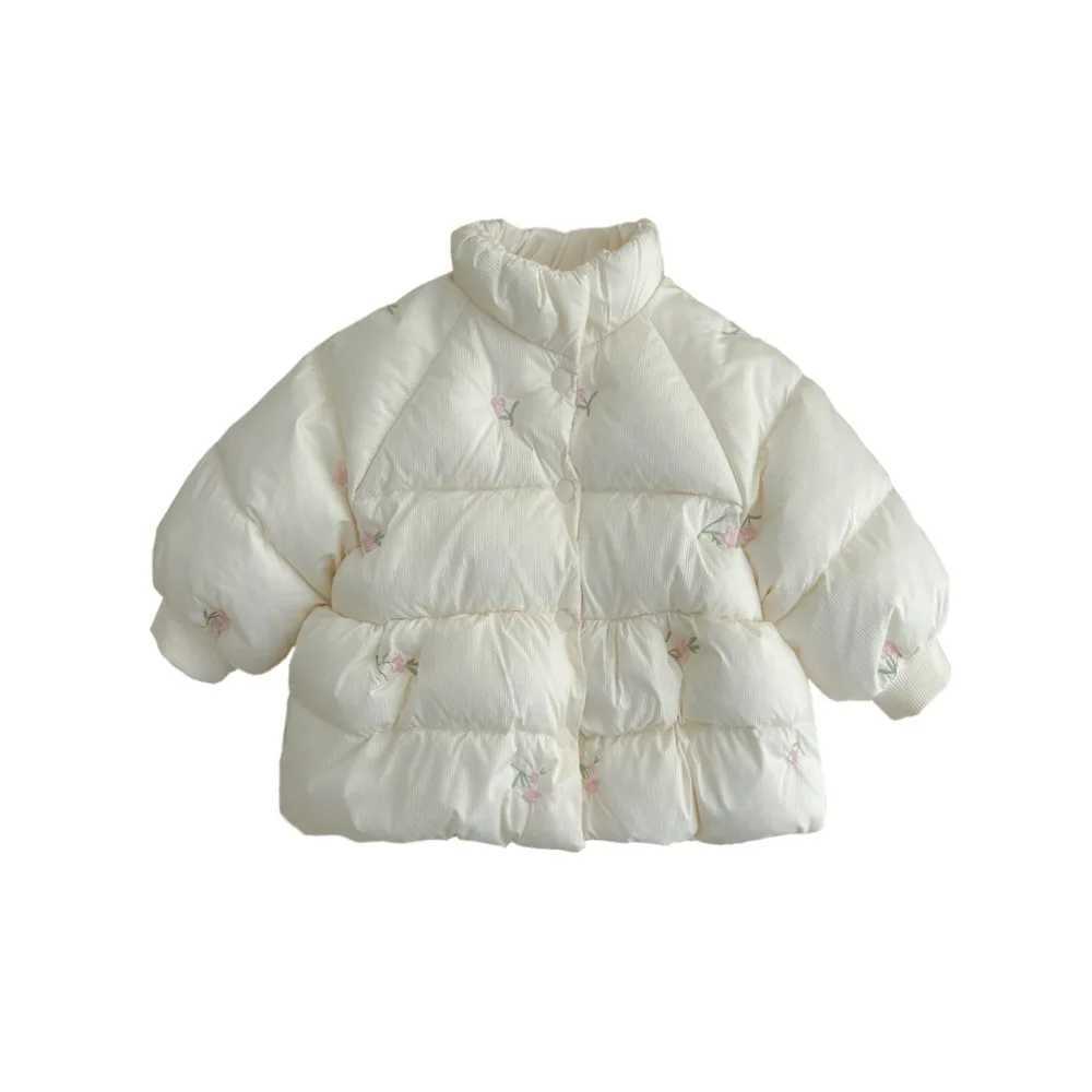 Girls Plush Cotton Quilted Coat Winter Sweet Princess Flower Embroidery Jacket For Baby Girls Thick Loose Infant Girl ParkasXJ241214