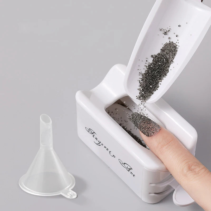 Nail art glitter powder doublelayer manual tool gemstone decoration recycling box portable storage container 241213