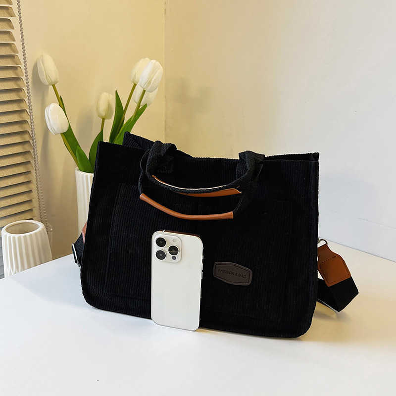 Canvas bag, women's large capacity bag trendy and versatile striped velvet crossbody bag, wide shoulder strap handbag, tote bag 241215