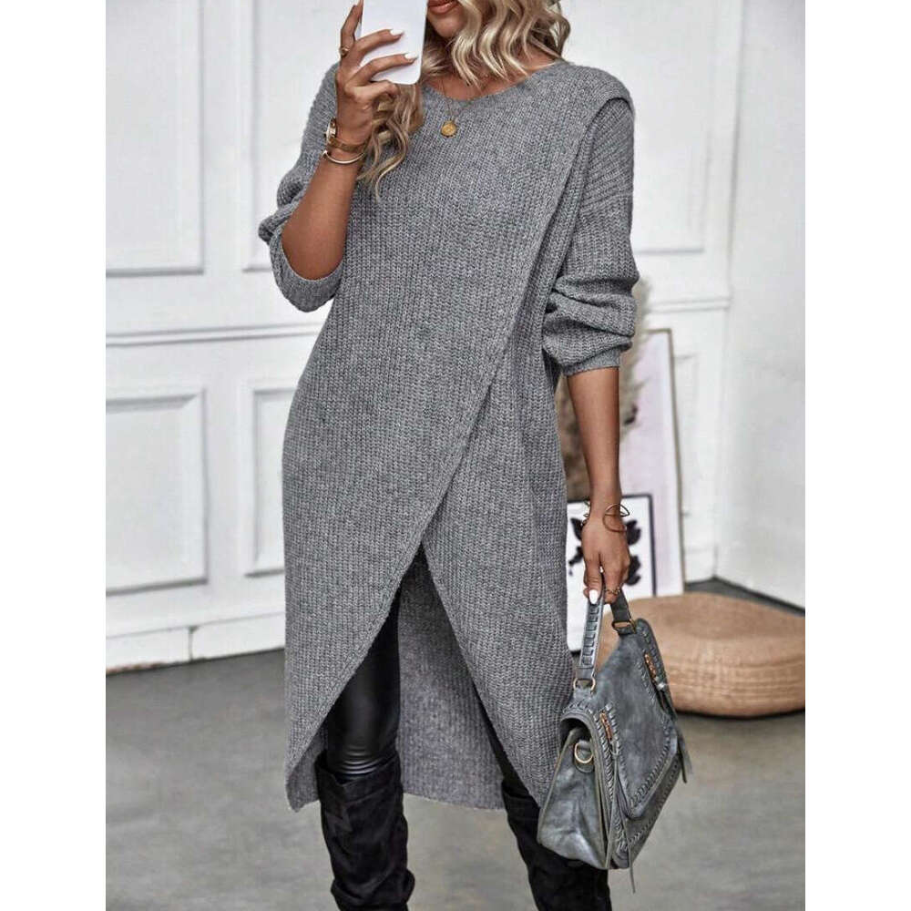 European And American Autumn Clothes Women's Knitted Sweater Long Loose New Dress Jacket