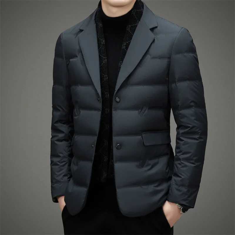 Down Suit Men 2024 New Middle-aged Men Winter Warm Duck Down Clothes Father Winter Suit Coat Blazer Masculino Slim Fit W241216