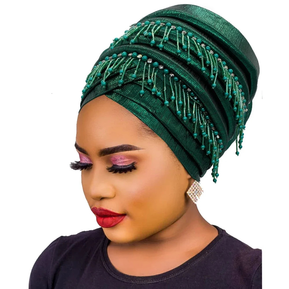 Elegant African Car gel Headband Womens Headband Packaging Cover Beads Tassel Womens Cap 241216