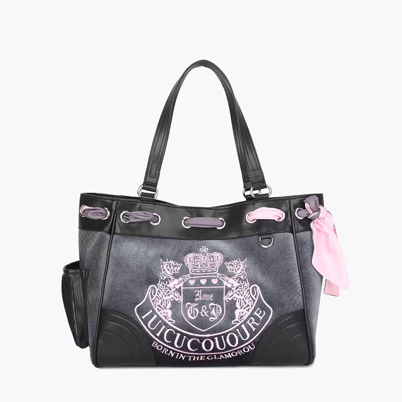 Fashionable Hot Girl Hit Color Texture Veet Embroidery Large-Capacity Shoulder Tote Female Kawaii Purse Chic Bag