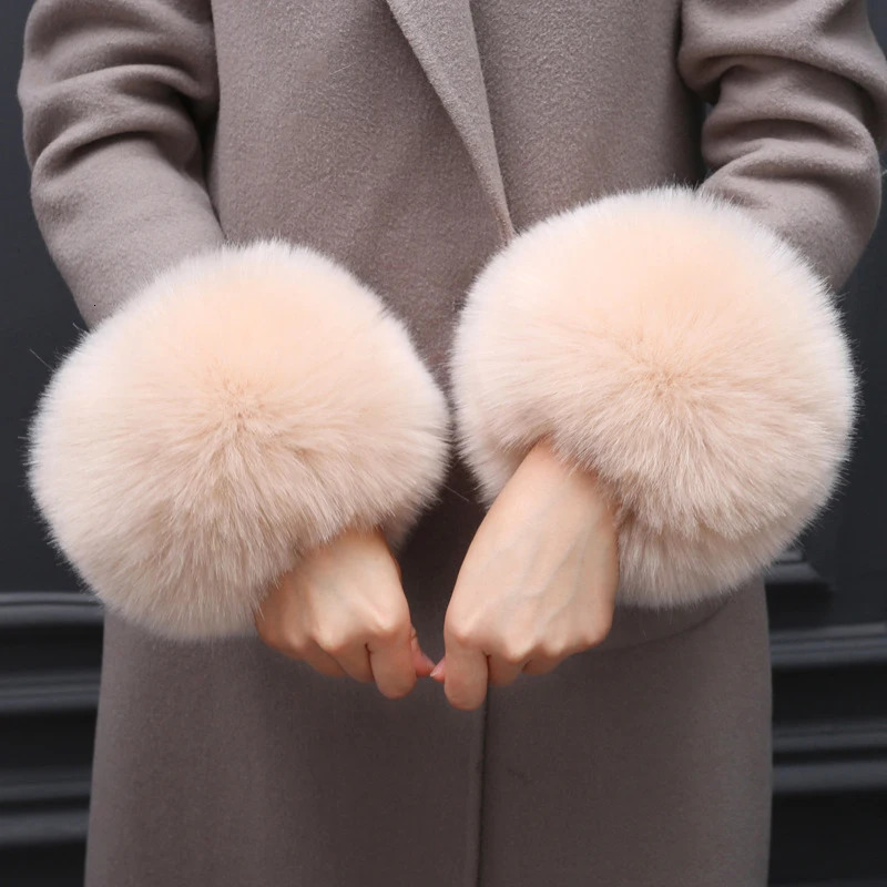 1 pair of winter plush faux fur wrist cuffs soft and thick sleeves windproof gloves elastic arms warm clothing accessories 241212