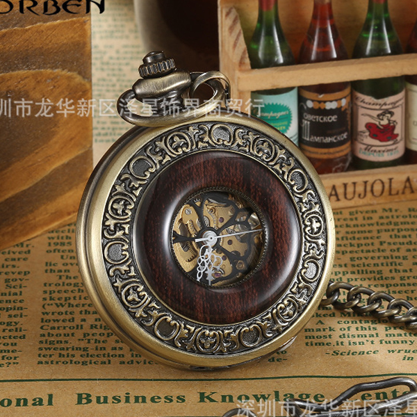 Vintage Deluxe Wooden Rim Bone Large Pocket Watch Vintage Roman Numerals Dial Diameter 40.5mm Thickness 10mm Manual Mechanical Pocket Watch 003