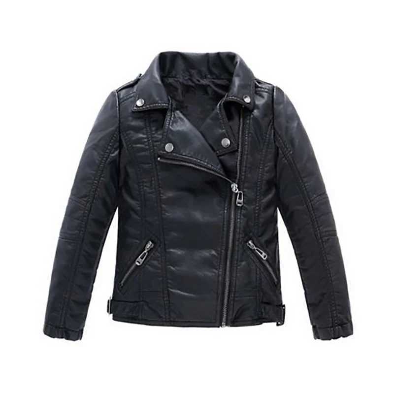 3-12 years old Girls faux leather Jacket Children PU Coat Long Sleeve Zip Belt Locomotive Jacket Slish Teen Kids Boys JacketsXJ241214