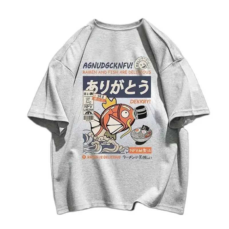 Summer Mens T-shirt Magikarp Printed T-shirt Short Sleeve Japanese Kanji Funny Fish Street T-Shirt Oversized Tee Male Clothes W241216
