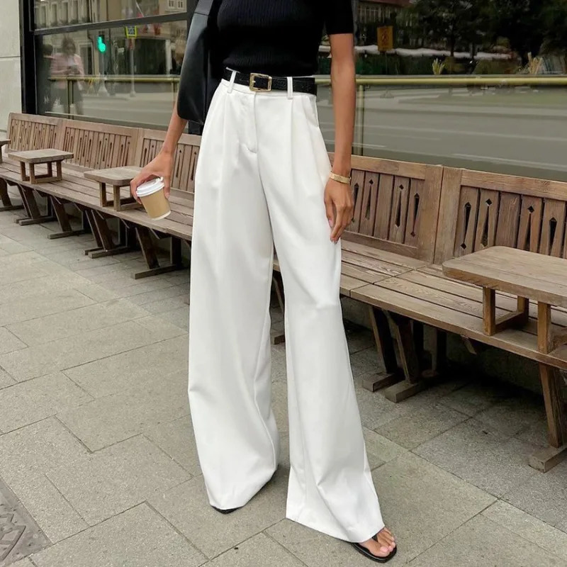 Summer Womens White Fashionable Loose High Waist Trouser Temptation Clothing Simple Casual Set Pants 241212