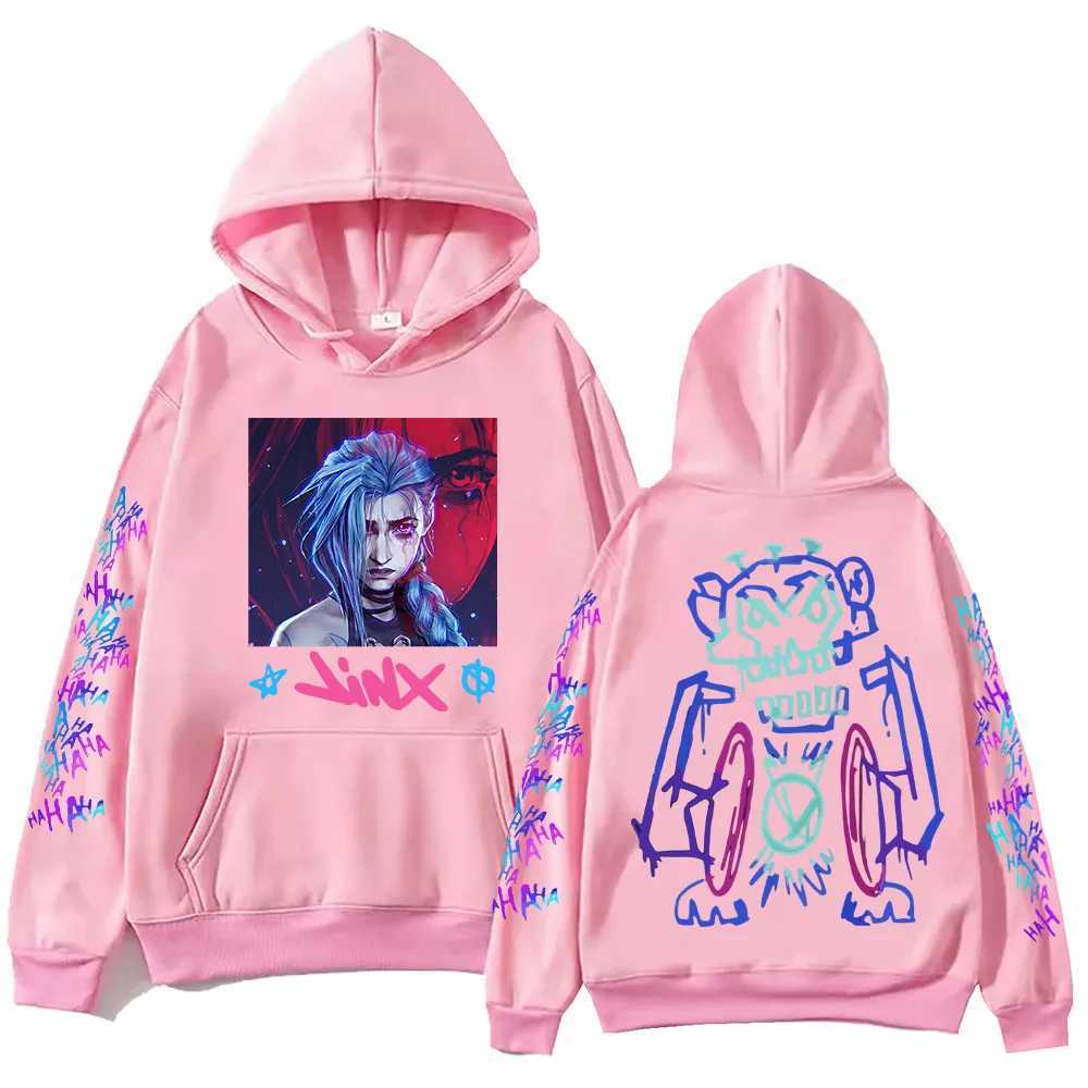 Hot Anime Arcane Jinx Hoodie Harajuku Hip Hop Pullover Top Mens Sports Shirt X241216