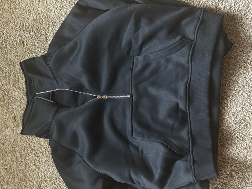 CNLONGBIDA Women's Hoodies Stand Collar Cropped Pullover Half Zip Women Overzised Hoodie Thumb Hole Long Sleeve Clothes Solid Color Loose Fit Dai