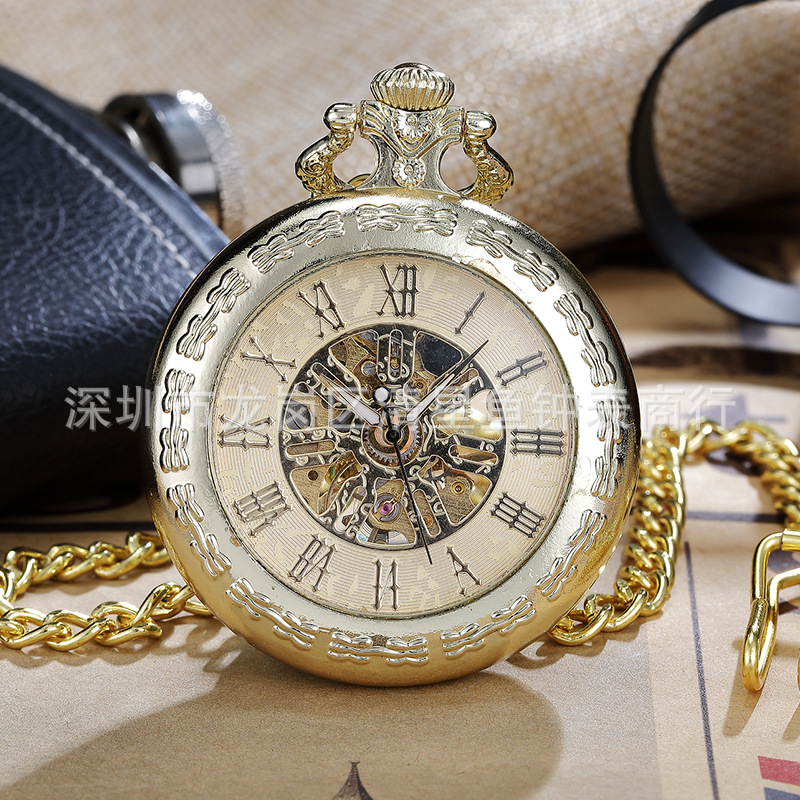Flip cover skeletonized mechanical pocket watch vintage necklace watch dial diameter 48mm thickness 10mm men and women student pocket watch 005