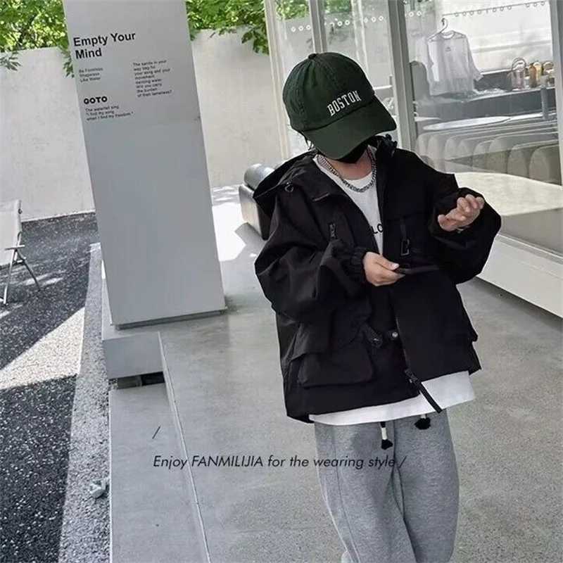 Boys Coat Jacket Cotton OuterwearWindbreak 2024 Black Spring Autumn Overcoat Sport Teenagers Childrens Warm ClothingXJ241214