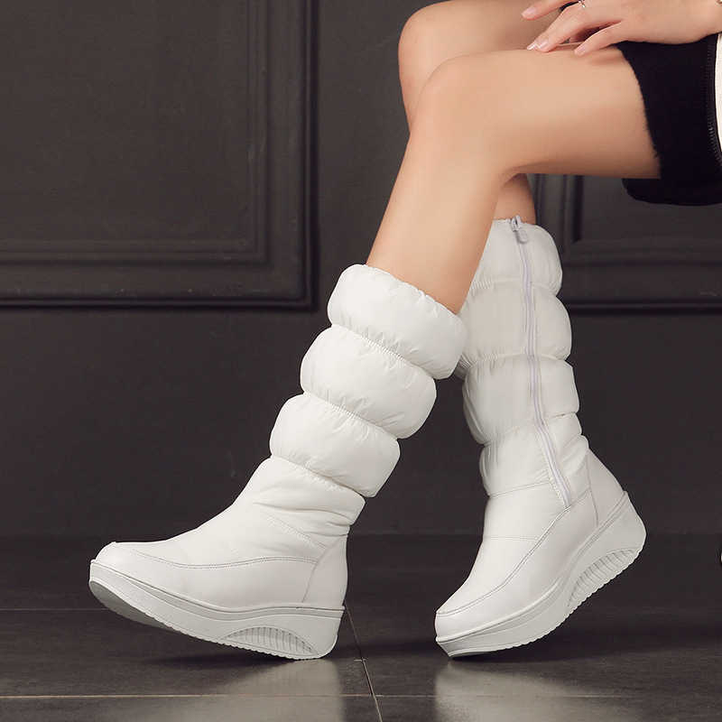 Side Zipper High Barrel Down Boots Thick Fur Snow Boots Slope Heel Casual Boots 35-44 Women's Boots 241215
