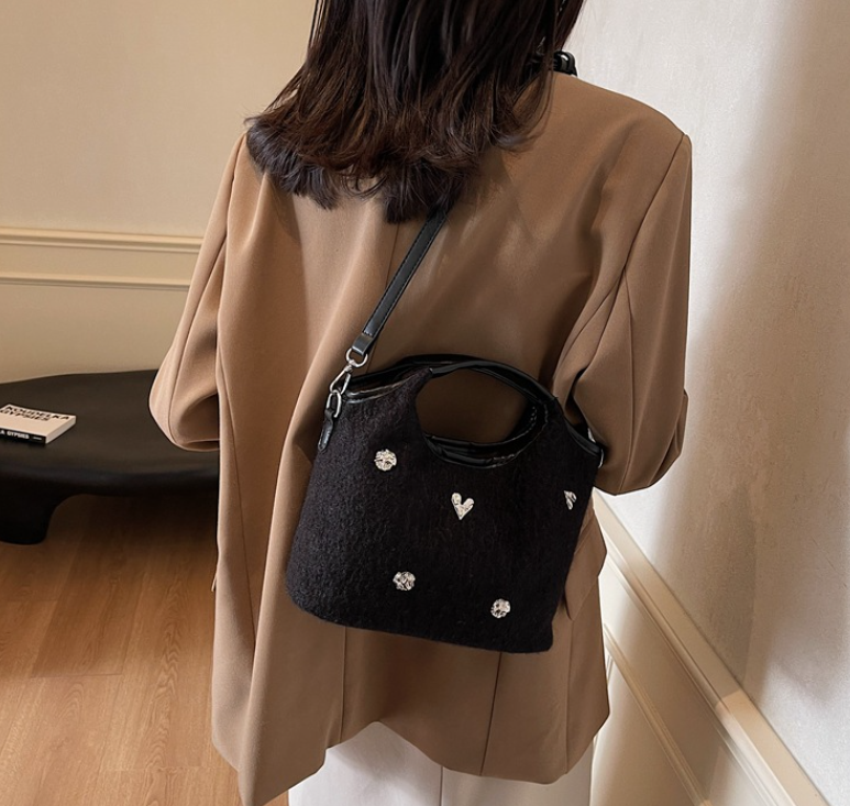 Women Shoulder Bag Niche Woolen Bag New Fashion Versatile Crossbody Bag Handbag Daily Trendy Triple Black Brown Grey Free shipping