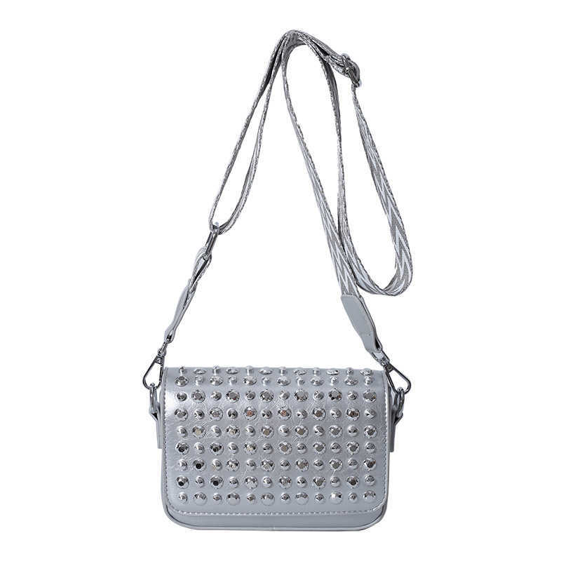 Niche Design Full Diamond Water Diamond Bag Women Fashionable Versatile Shoulder Bag Broadband Crossover Small Square Bag 241215