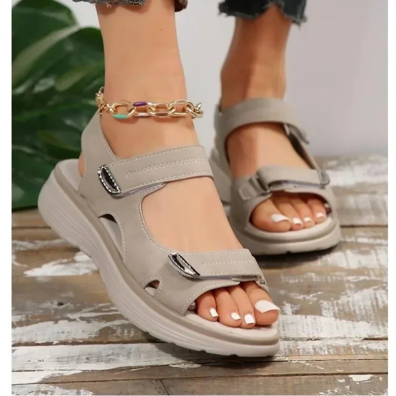 crocheted sandals for women Summer Leather Light casual wedge platform shoes Blue girls outside nonslip plus size 43 241213