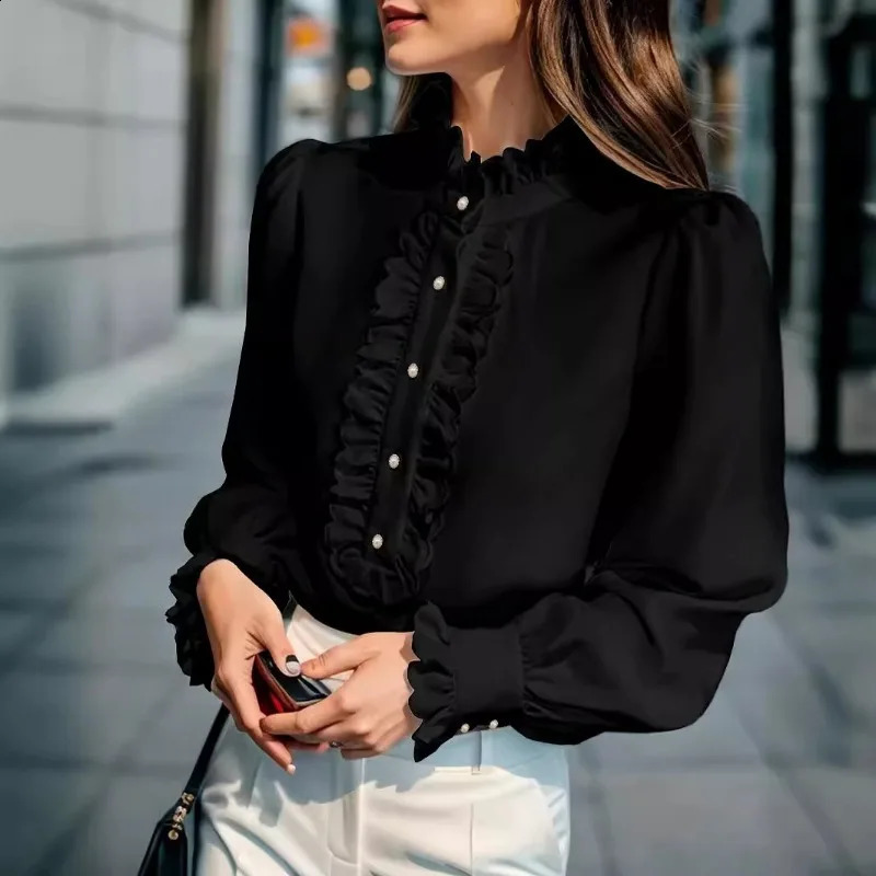 OL Ladies Comfortable Latest Office Womens Work Commuting Tops European American Famale Shirts Ruffles Elegant Fashion Blouse 241213