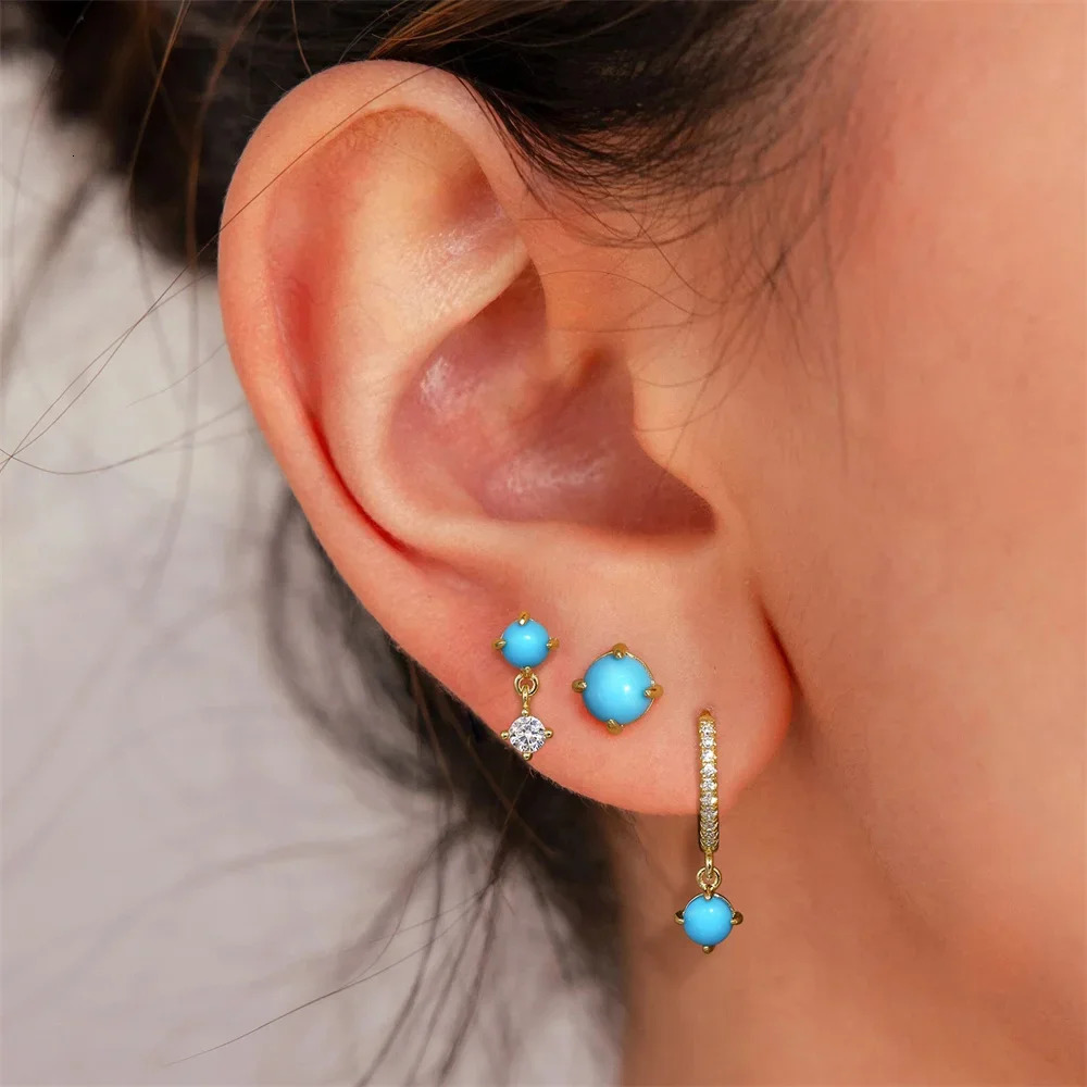 VAL 925 Sterling Silver Korea Simple Square Zircon Earrings Set Round Earrings For Women Birthday Party Jewelry Gifts 241214