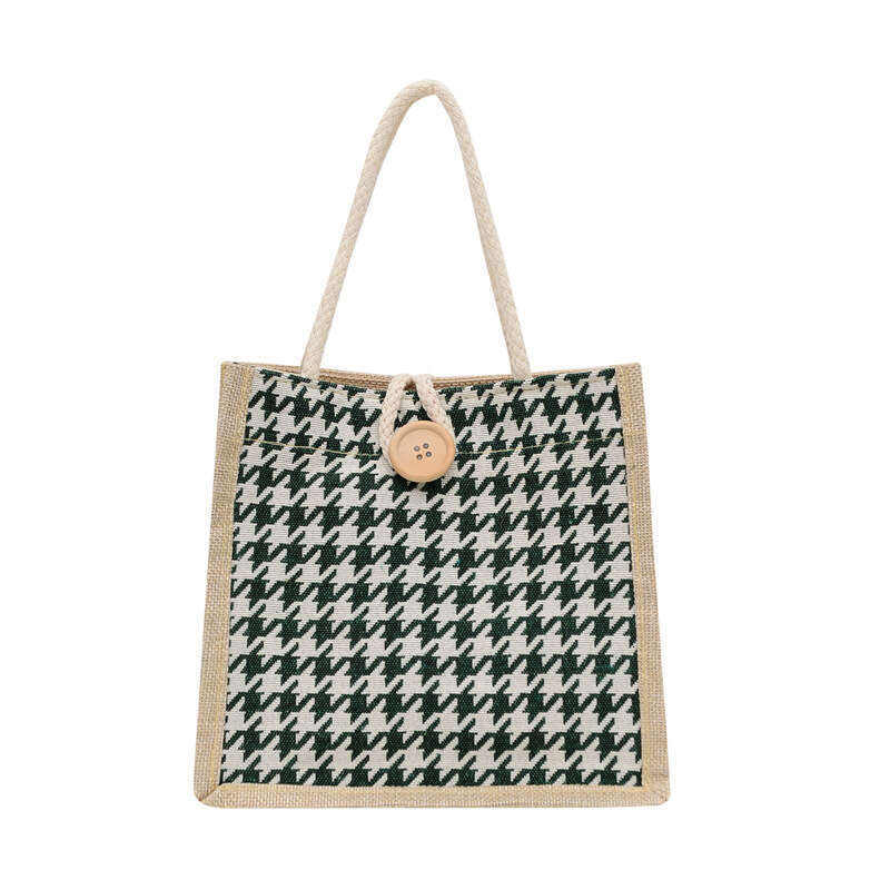 New Handheld Canvas Women's Large Capacity Fashionable Thousand Bird Grid Shopping Shoulder Student Classroom Bento Bag