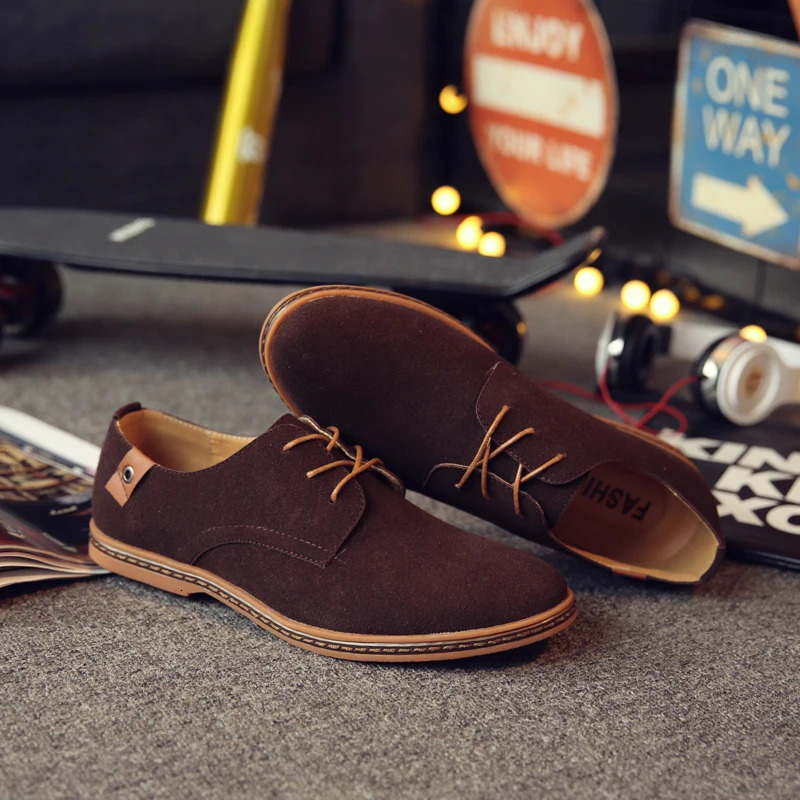 2024 Spring Suede Leather Men Shoes Oxford Casual Shoes Classic Sneakers Comfortable Footwear Dress Shoes Large Size Flats 241213