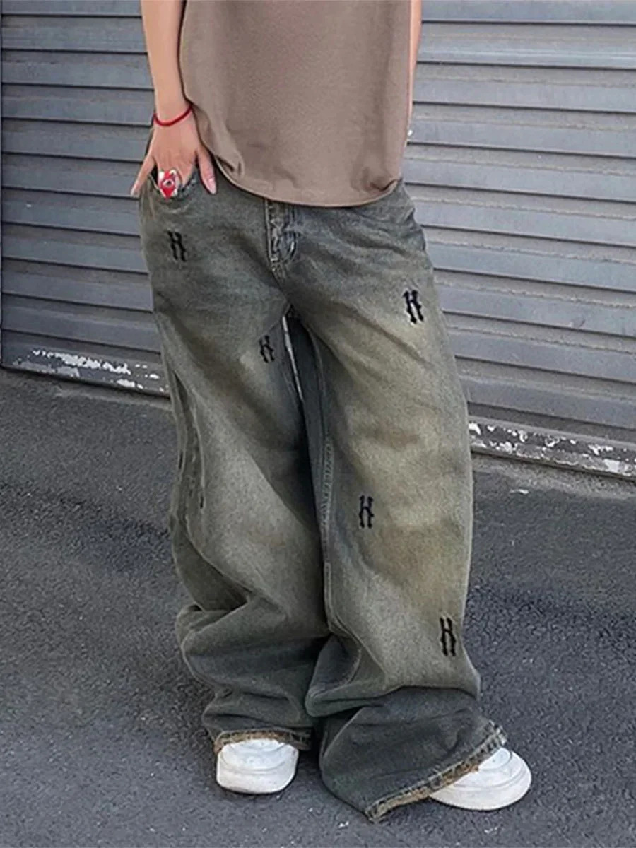 Baggy y2k Distressed Jeans 90s Low Retro Loose Denim Pants Patchwork Mom Harajuku Direct Wash Trouser 241212