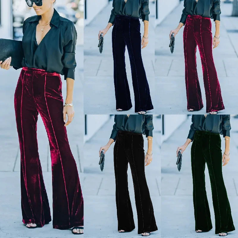 HighWaisted Casual Womens Pants 2023 Autumn Winter European American Style Patchwork Pleuchebootcut Trousers 241212