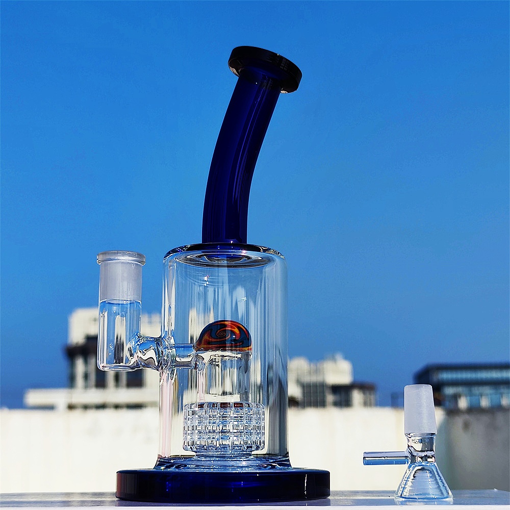2024 9 Inch Blue Heady Bong Tire FIlter with Marble Glass Bong Water Pipes Unique Heady Bong US Local Warehouse