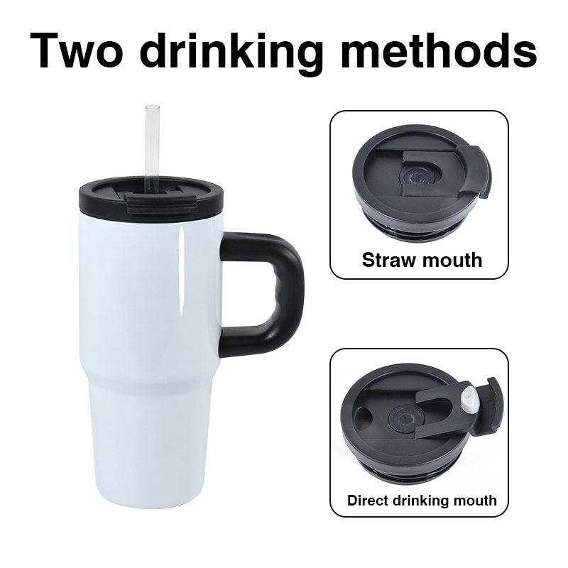 14oz sublimation white kids tumbler with sealing lid handle straw stainless steel vacuum insulated children water bottle student outdoor camping cup