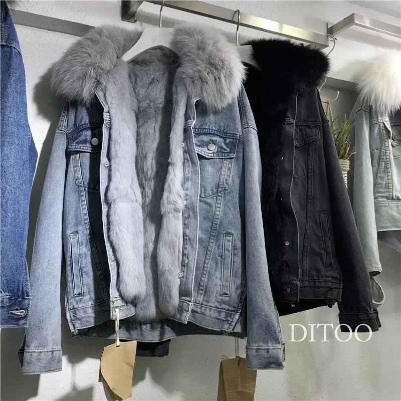 Womens denim price single chest button jacket wool patch work open pocket casual warm solid loose suit 241211