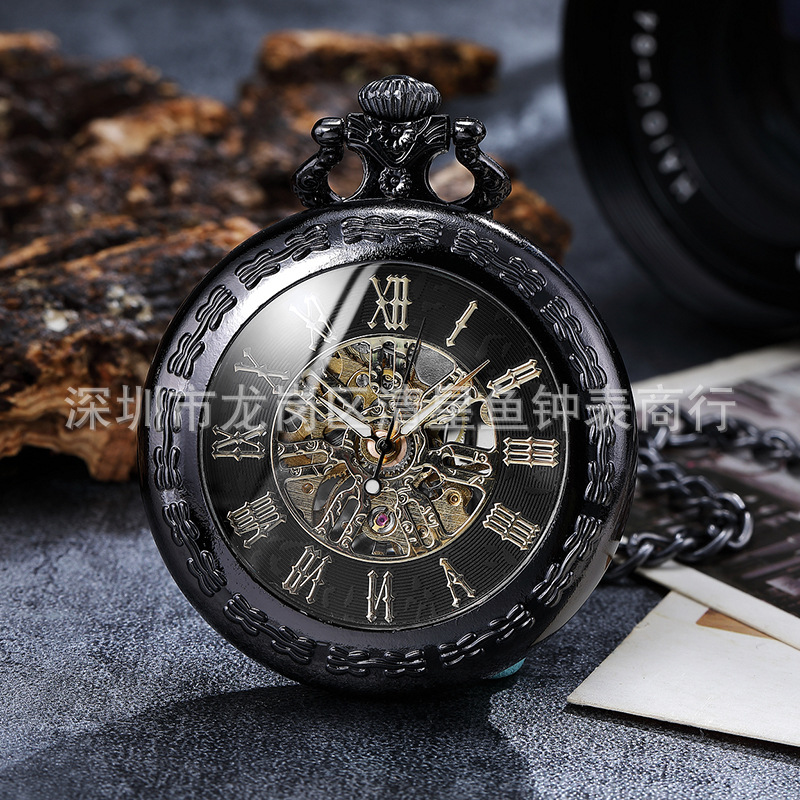 Flip cover skeletonized mechanical pocket watch vintage necklace watch dial diameter 48mm thickness 10mm men and women student pocket watch 005