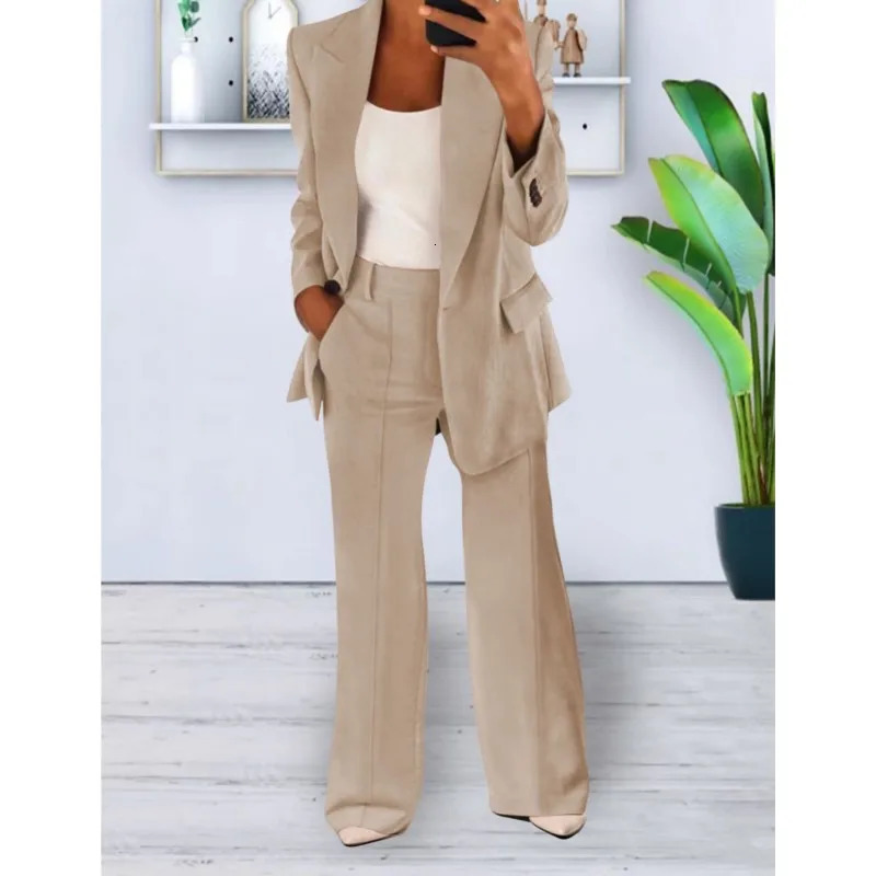 Autumn Winter Suit 2 Piece Set Outfit Long Sleeve Jacket Coat HighWaisted Trousers Business Office Ladies Pant Sets 241212
