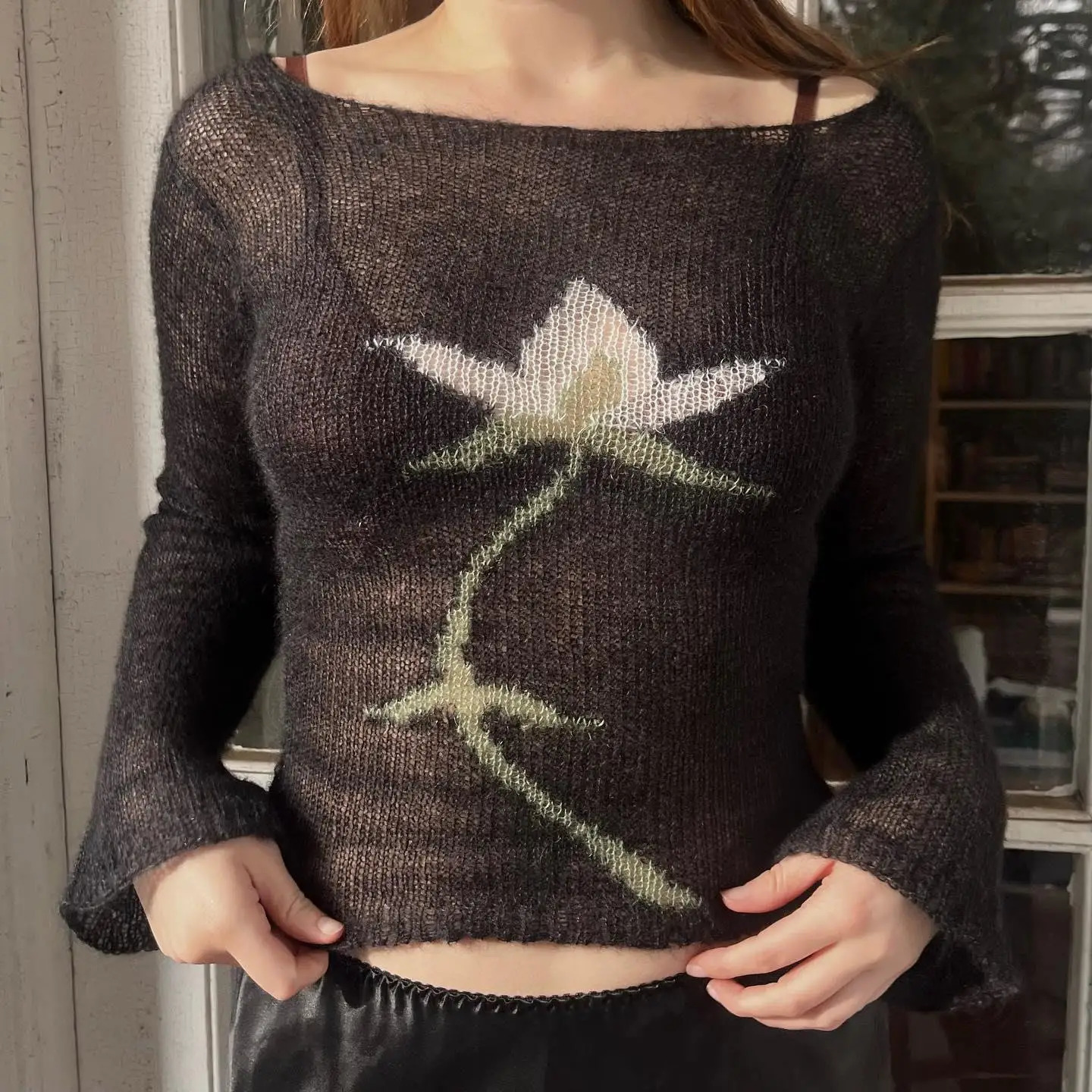 Casual 90s Harajuku womens Y2K long sleeved sweater emo knitted winter fashion top cute retro fit Pullover 241211