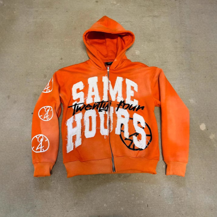 Hip-hop Trendy Streetwear Y2K Harajuku American Retro Letter Print Zipper Hoodie Men's Punk Casual Colorful Oversized Sweatshirt