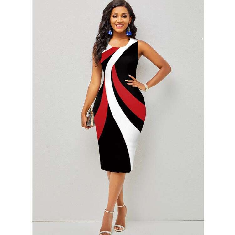 European American Spring Summer Sleeveless Bag Hip Printed Dress for Women's Wear 2024 New Style Stylish and Elegant Clothing