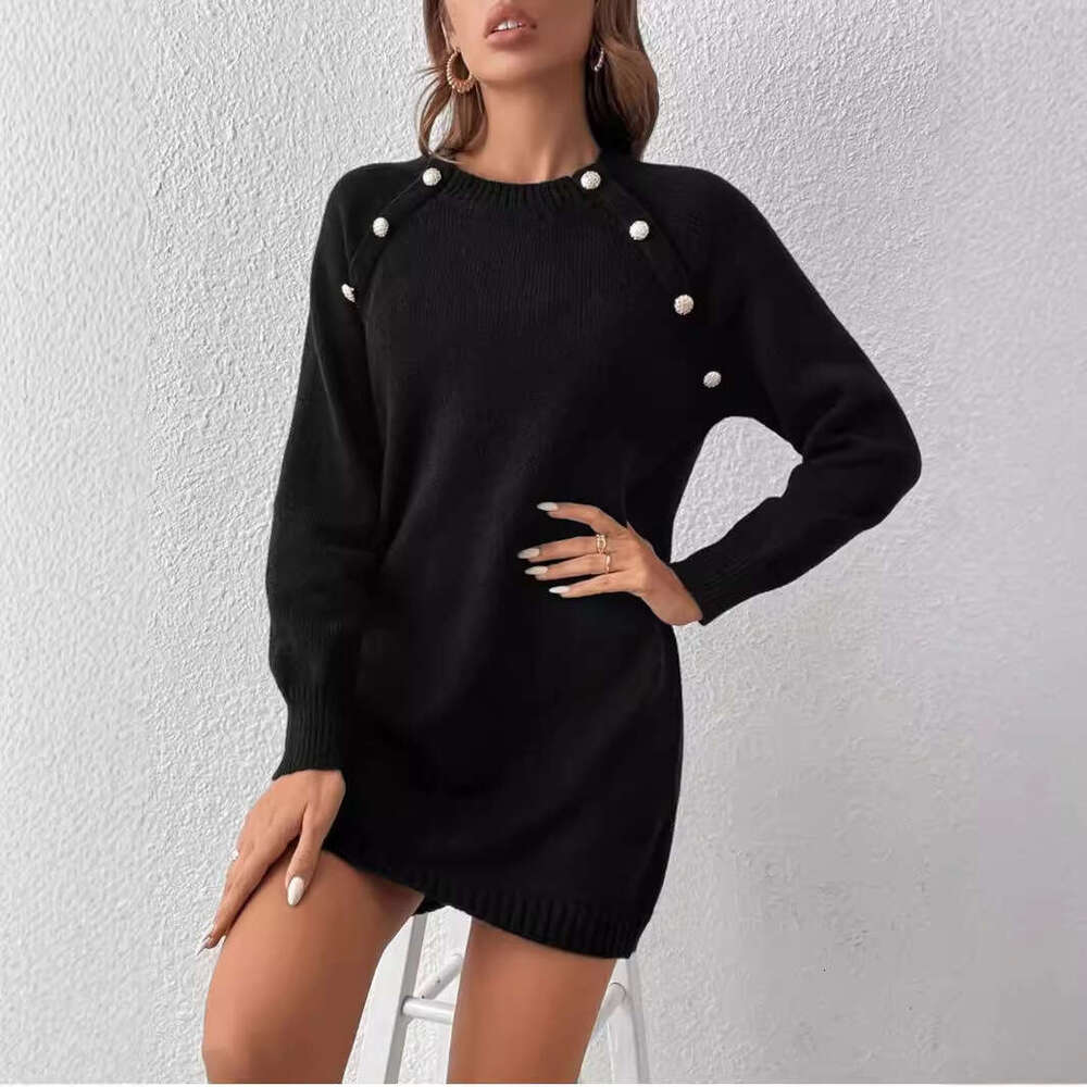 European American New And Winter Clean Color Round Neck Knitted Short Long Sleeved Clothes For Women In Autumn